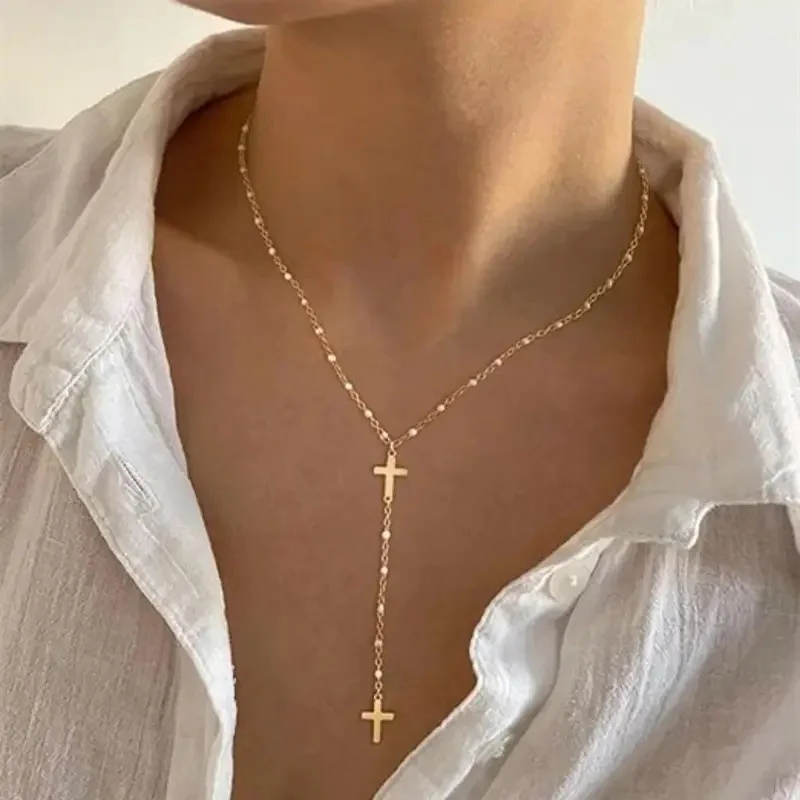 Trendy Gold Plated Lariat Necklace for Women Double Layer Chain Long Y-shaped Necklaces Fashion Jewelry Gifts Body Accessories