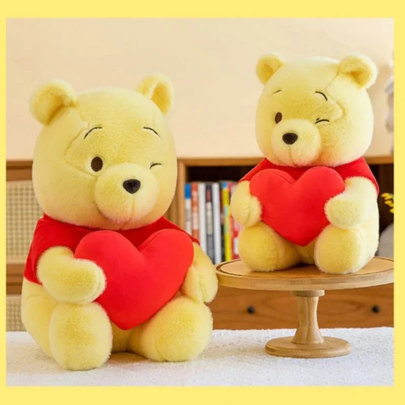 The Pooh Bear Disney Plush Doll Red Toys Heart Hugging Lovely Pacify Cartoon Figure Gift for Girl Animal Plush Toy