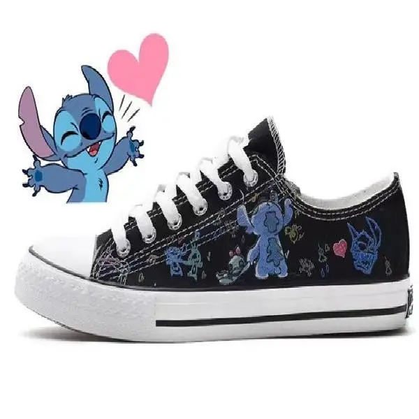 Disney Lilo & Stitch Canvas Shoes 2024 New Couple Sport Shoes Women Print Sneakers Men Tennis Shoes Adult Casual Running Shoes