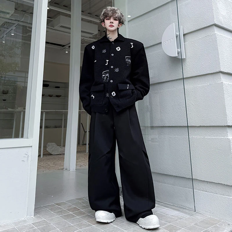 Luzhen moda padrão personalizado bordado solto lapela malha cardigan masculino elegante 2025 novo original camisola de rua jy4426