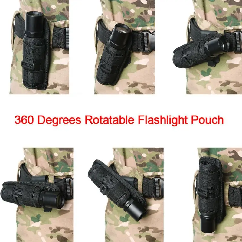 Y1UB Torch Holster, Tactic Flashlight Pouch 360 Degree Rotatable LED Torch Nylon Holder Torch Waist Bag for Outdoor, Hunting