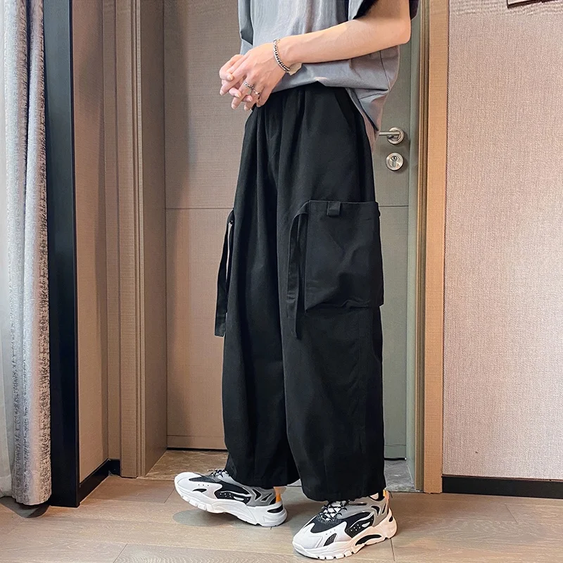 

Retro Japanese Sle Men's Cargo Pants Summer Trendy Loose Straight Leg Drop Crotch Hip Hop Dad Pants with Big kets