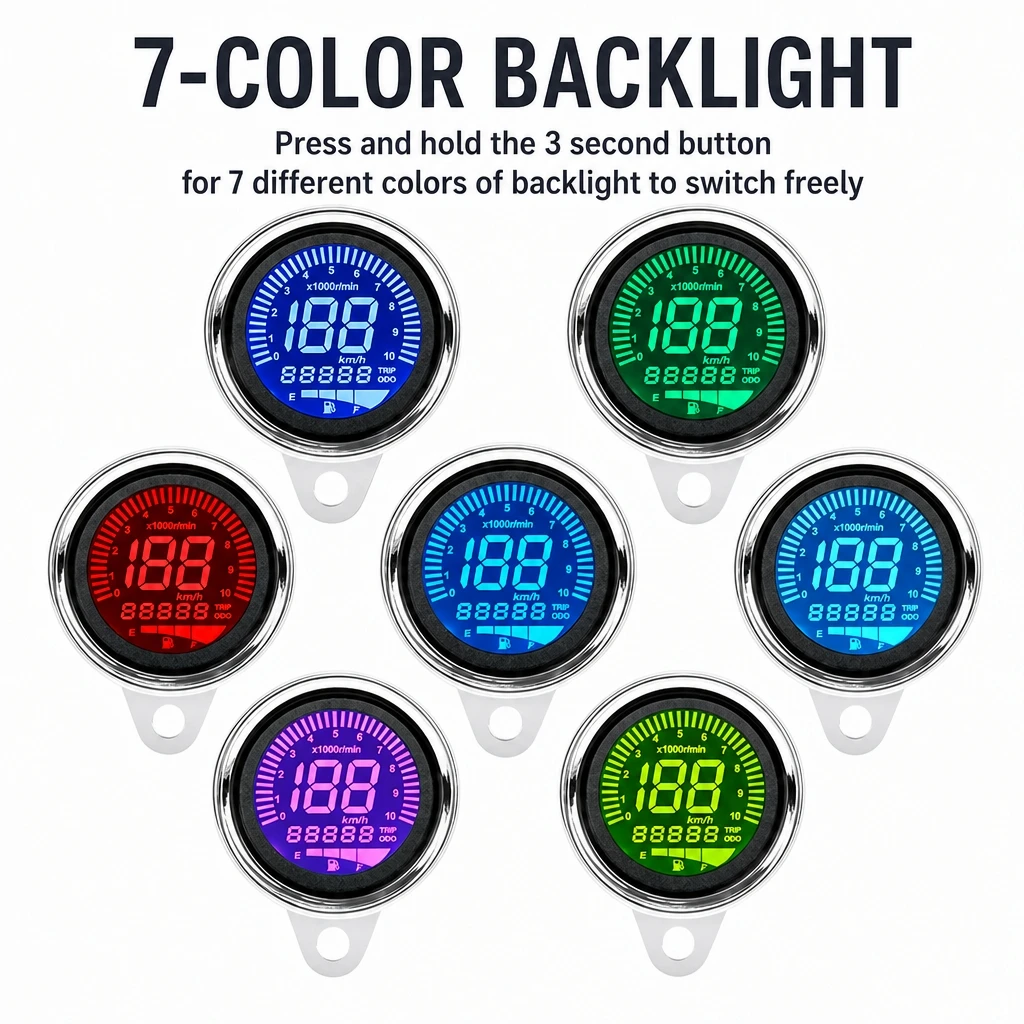 Motorcycle Digital Speedometer Tachometer Waterproof Odometer Fit Most Universal Motorbike Scooter Replacement Dashboard Gauge