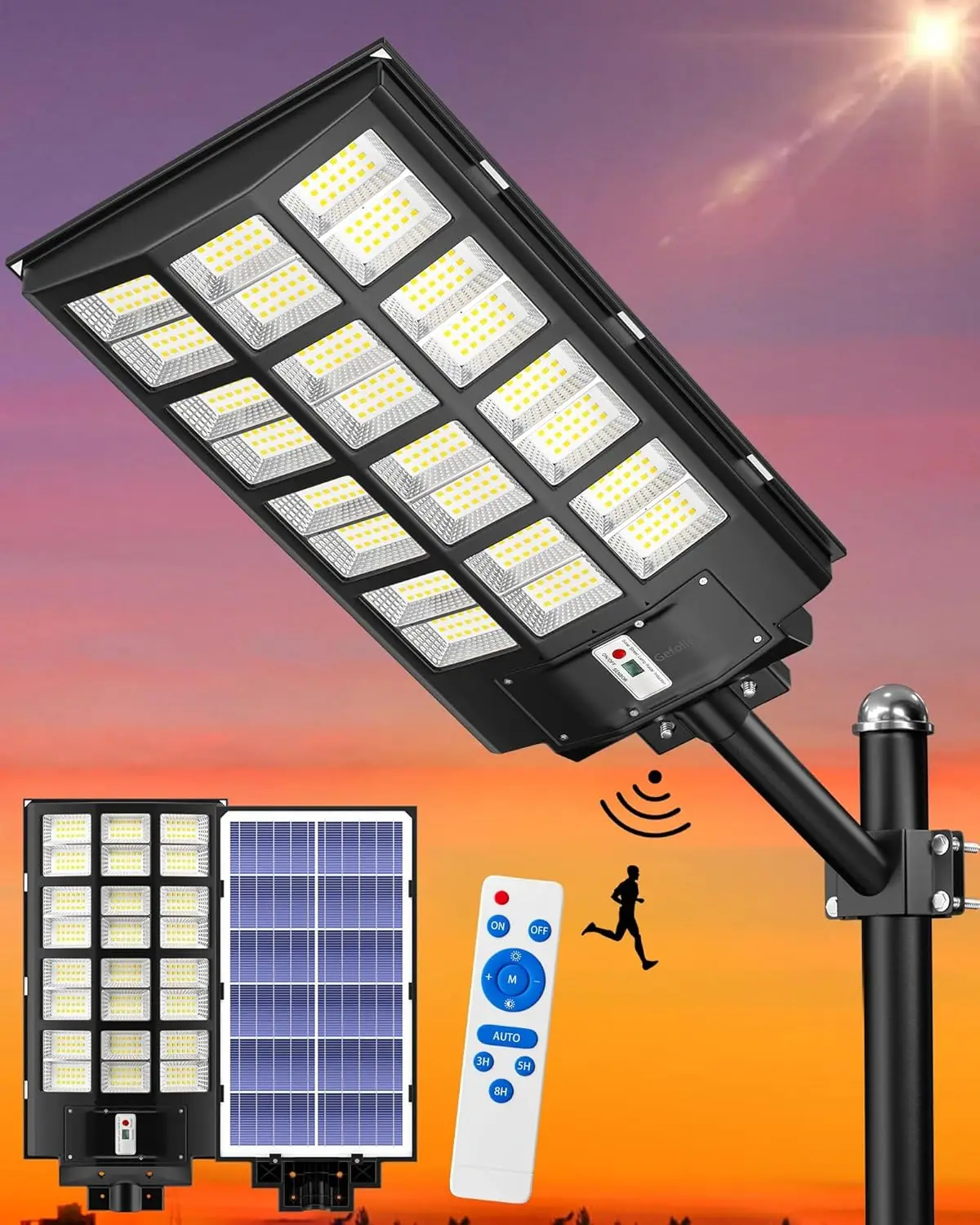 -4800W Solar Street Light Outdoor, Wide Angle 398000 Commercial Parking Lot Light Dusk to Dawn 6500K Solar Flood Security Li