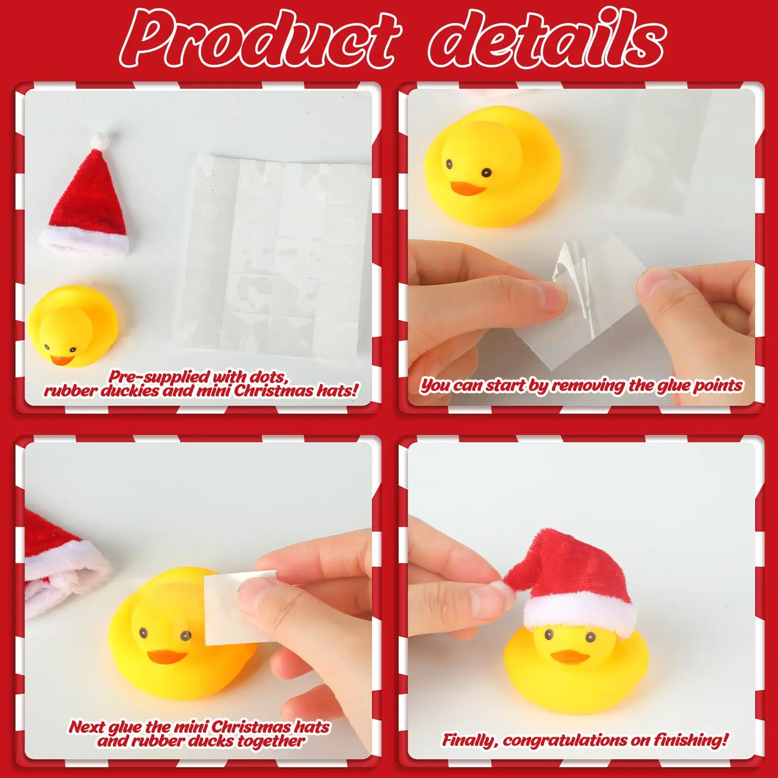 24/36/48 Pcs Christmas Rubber Ducks with Christmas Hats Small Bathtub Yellow Ducks Bath Toys for Baby Shower Holiday Decor Xmas