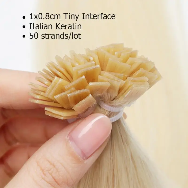 MRS HAIR Flat Tip Hair Extensions Keratin Human Hair Extension Fusion Hair 1x0.8cm Bond 14 18inch NonRemy 1B Brown Blonde Silver