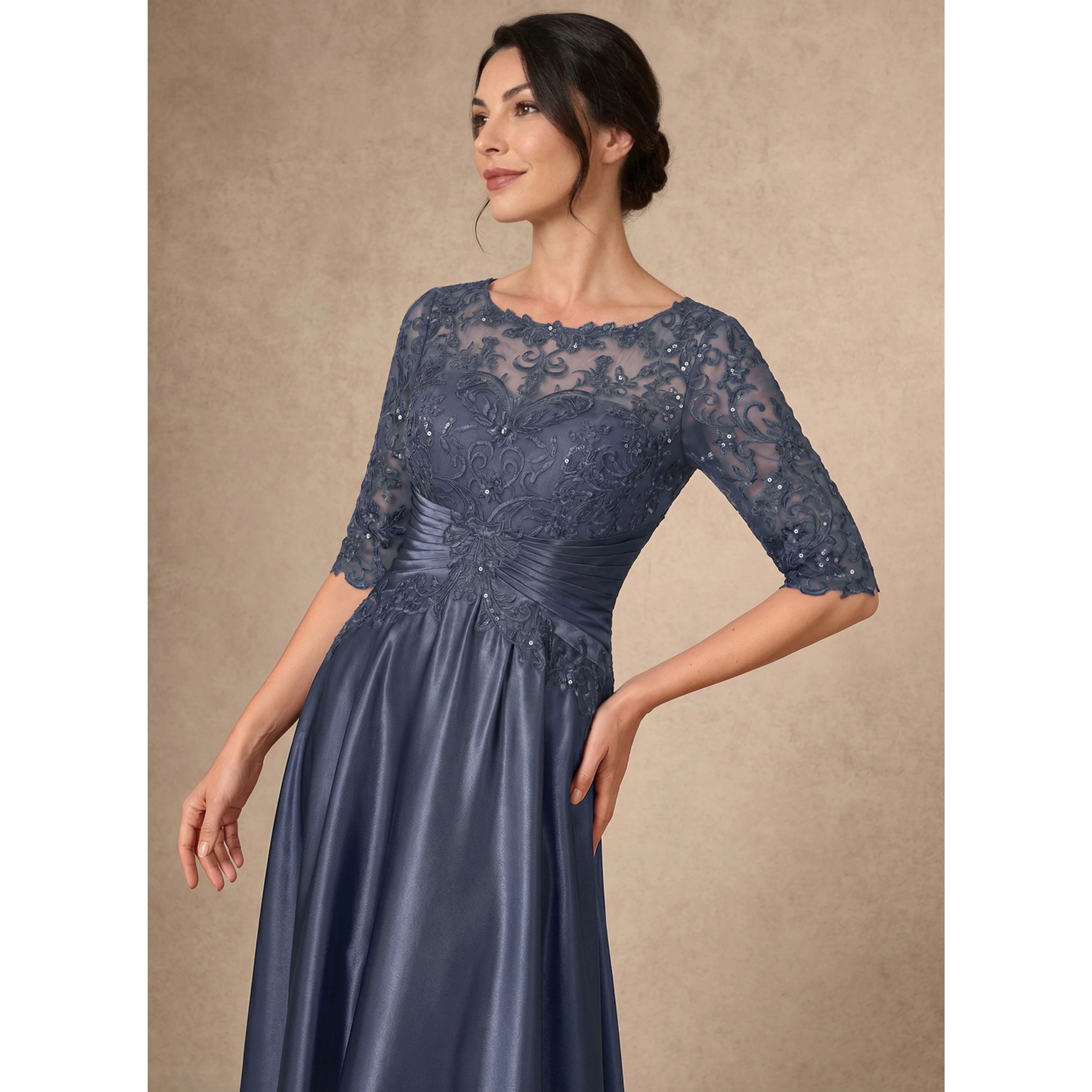 2026 Elegant Half Sleeves O-neck Satin Mother Of The Bride Dresses A-line Applique Woman Wedding Banquet Formal Party Gown