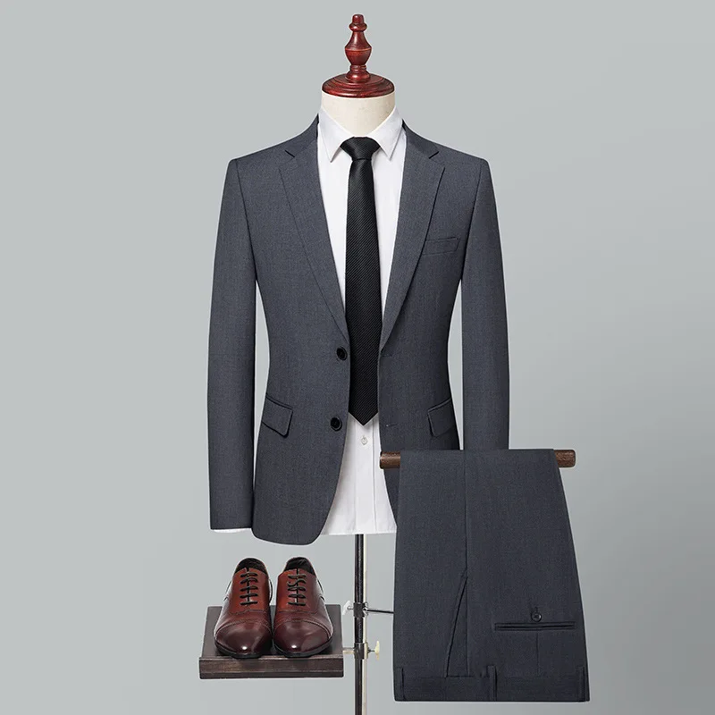 

Костюм KIDWHXR для мужчин, приталенный, однотонный, с длинным рукавом, на одной пуговице, брюки прямого кроя, дышащий, повседневный комплект из 2 предметов