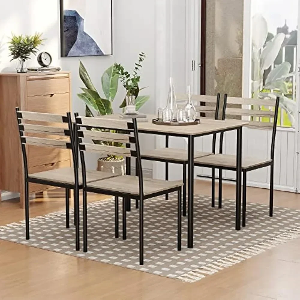 Modern Dining Table Set for 4 5-Piece Kitchen Table Set Rectangular Dining Table and 4 Chairs for Small Space Dinette