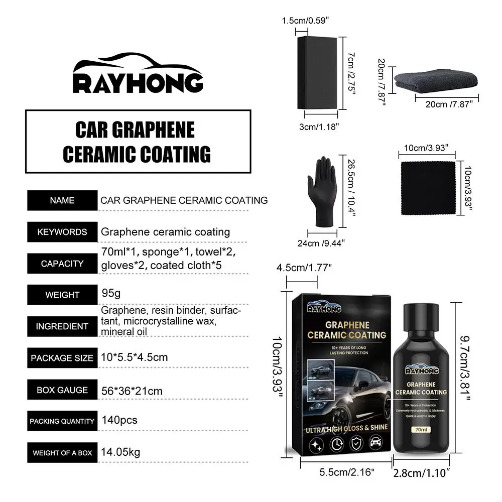 70ML Nano Ceramic Coating Graphene 9H Pro Hydrophobic Paint Protection Car High Temperature Resistance Scratch Resistance