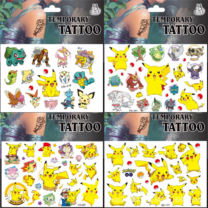 New Pokemon Pikachu Tattoo Stickers Action Figure Cartoon Children's Temporary Tattoos Random 1pcs Kids Boys Girls Birthday Gift