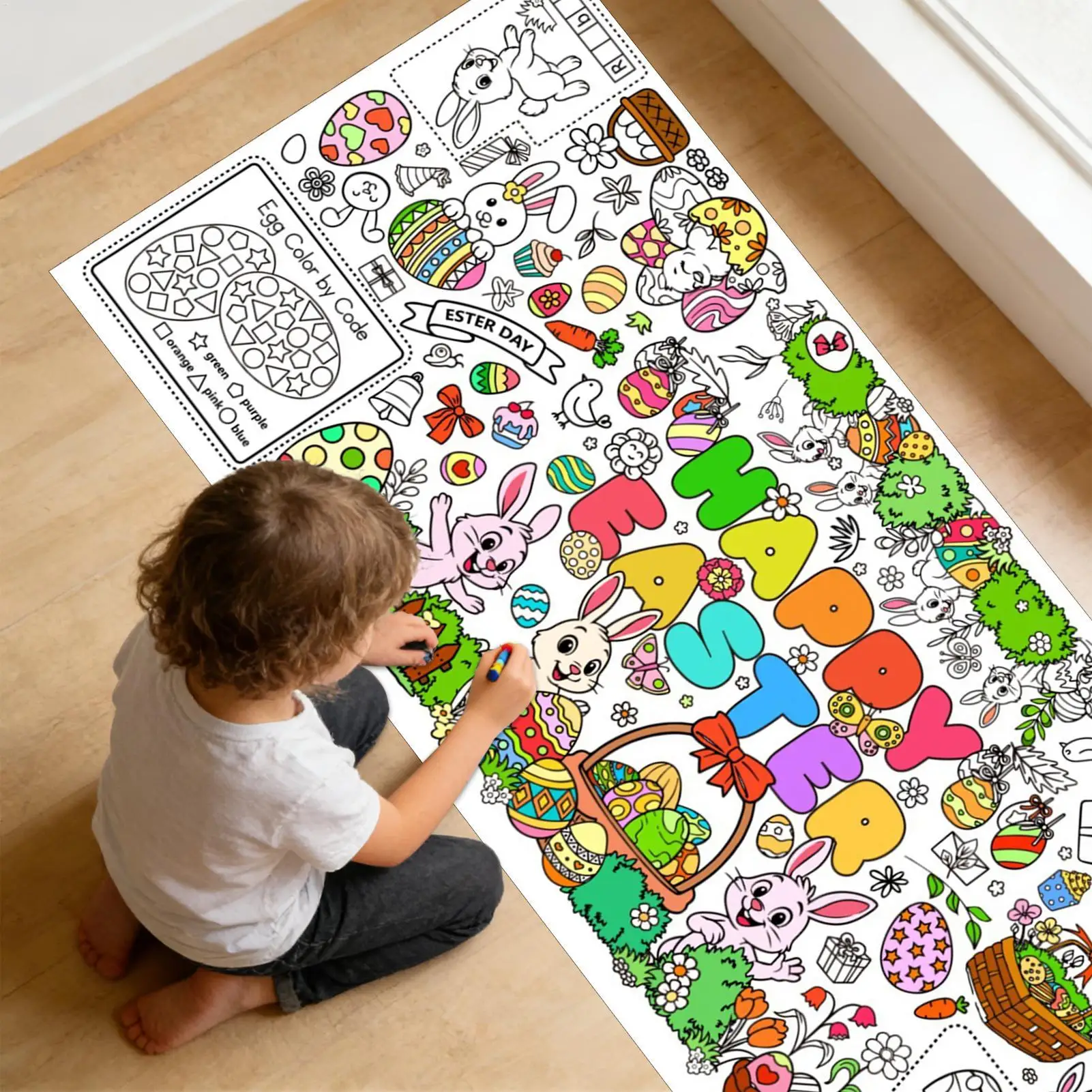 Pagina da colorare pasquale 30 x 72 pollici Impermeabile Decorazioni per la casa grandi fogli da colorare grandi per riunioni di famiglia di vacanze autunnali di Pasqua