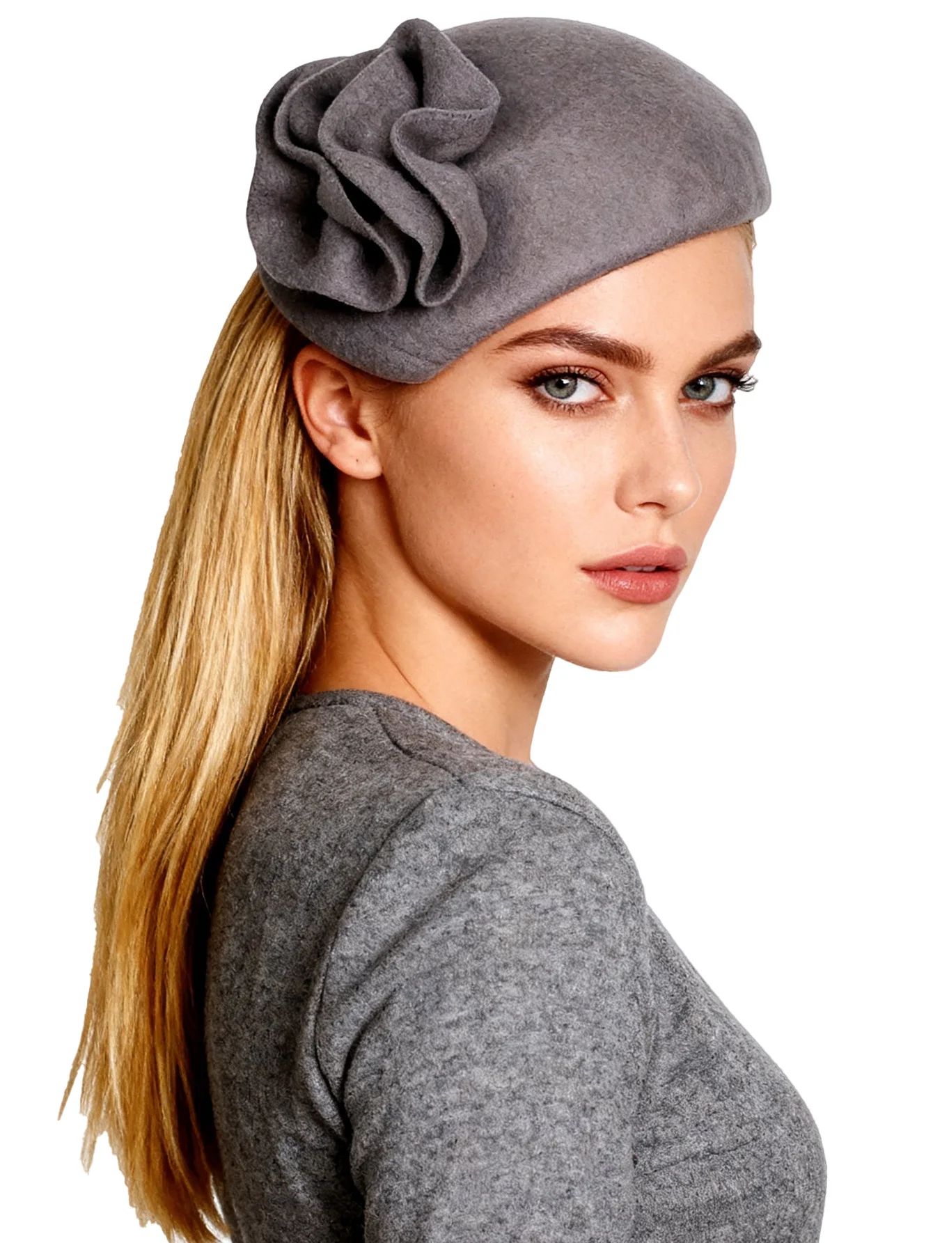 Vintage Elegant Wool Felt Fascinator Hat for Women Ladies with Flower Church Wedding Tea Party Dress Formal Hat Femme