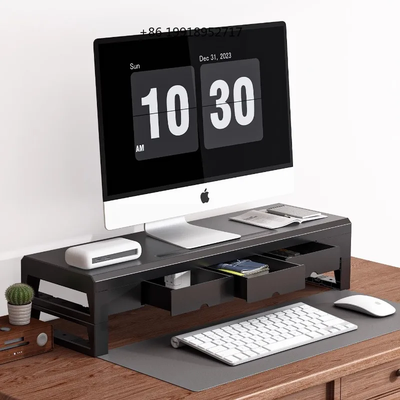 Monitor Riser with Drawer Shelf, Metal Desktop Display Stand Computer Support Rack, USB Charging Expansion Dock tidy home JJ167