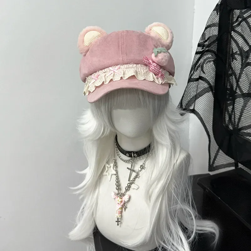 Female Japanese Versatile Cute Octagonal Hat Original Blue Mouse Hat Subcultural Beret