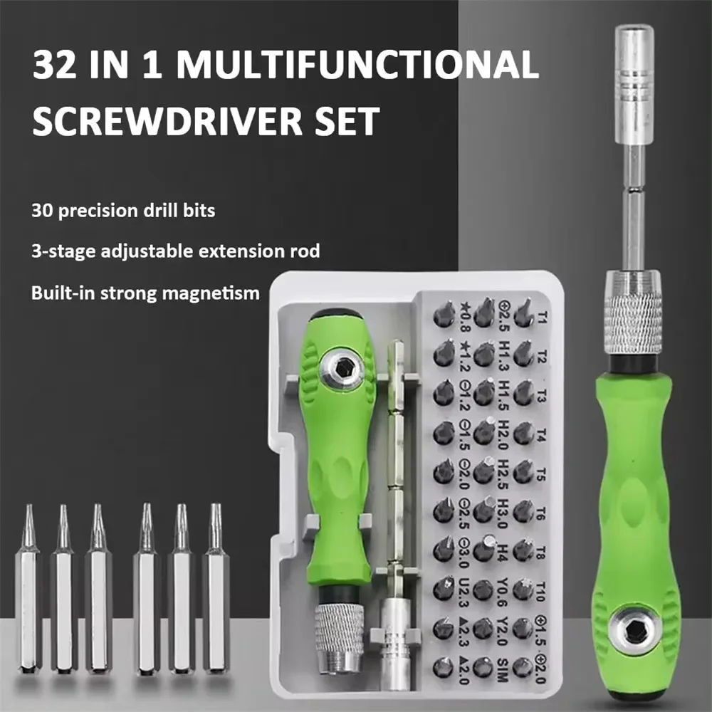 32 In 1 Screwdriver Set Precision Household Maintenance Tool Triangle Slotted Cross Shaped Screwdriver Drill Bit Combination Kit