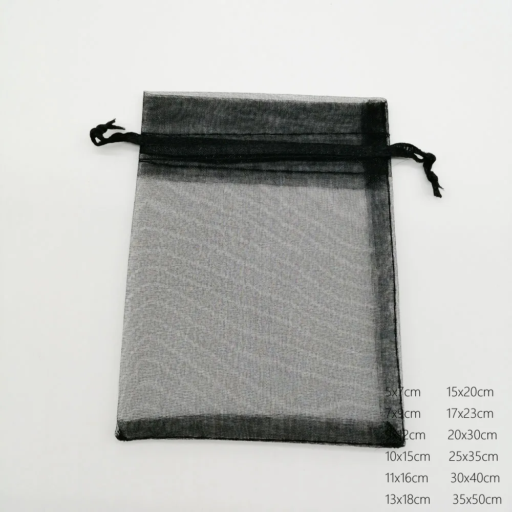 1000pcs Large Christmas Organza Drawstring Gift Bags Black Sachet Pouches Packaging Wedding Party Favors Birthday Displays