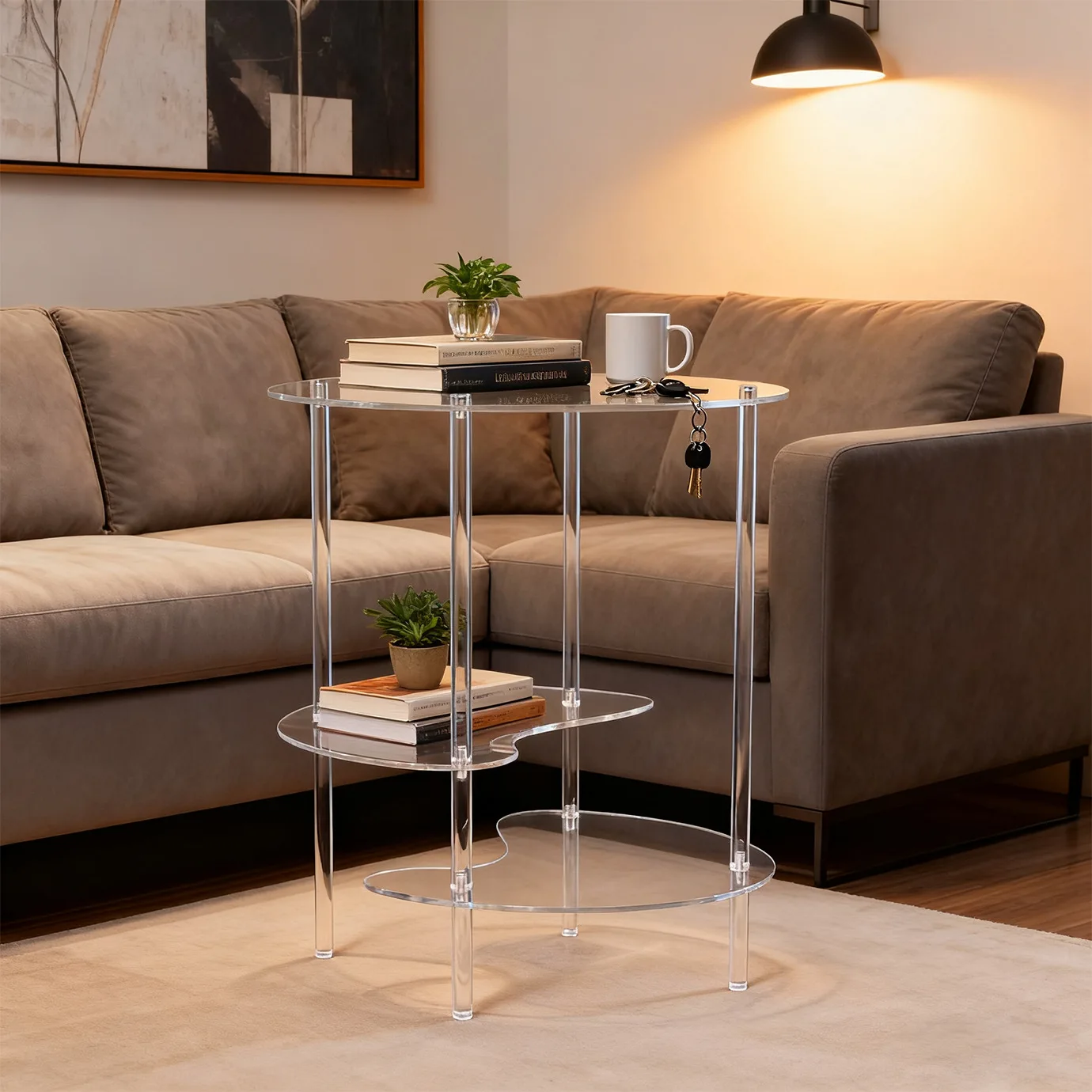 Transparent coffee table, acrylic Nordic minimalist creative fashion corner table, modern small round table, small space ornamen