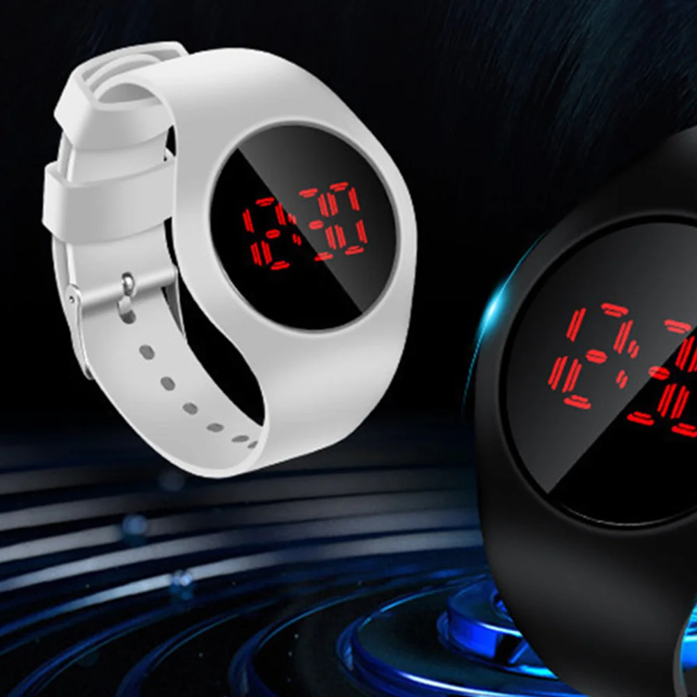 2Pcs LED Electronic Watches Simple Fashion Design Comfortable Wear Adjustable Band Digital Watch for Students White