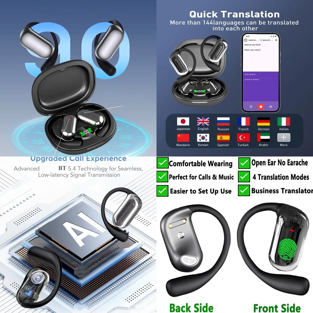 

UYUXIO OWS Wireless Earphone with AI Language Translator with 144 Online Languages Real Time Translation Headphone for Travel