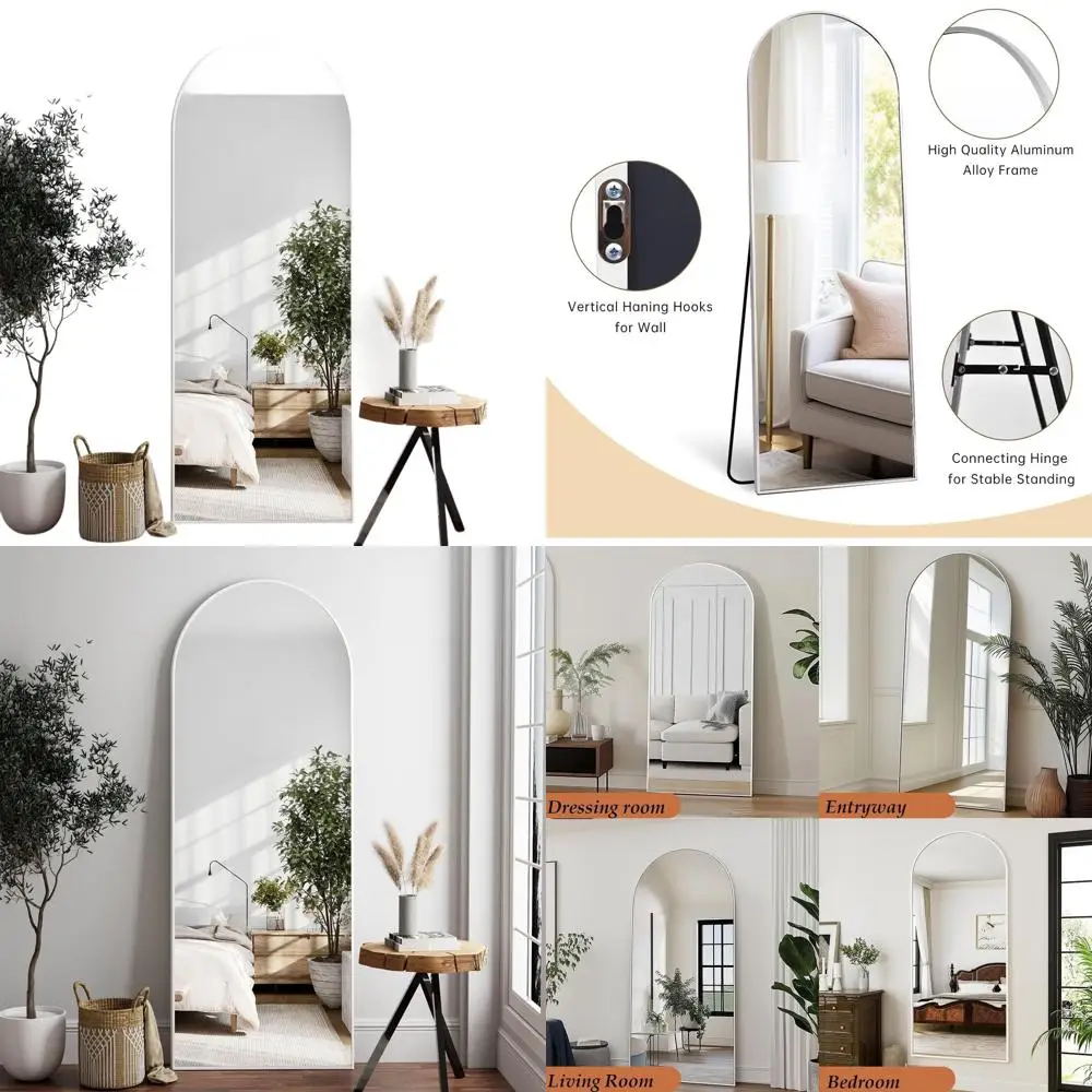 

Large White Arched Floor Mirror, 64x21 Full-Length Leaning or Hanging, Ideal for Bedroom, Living Room, Dining Area