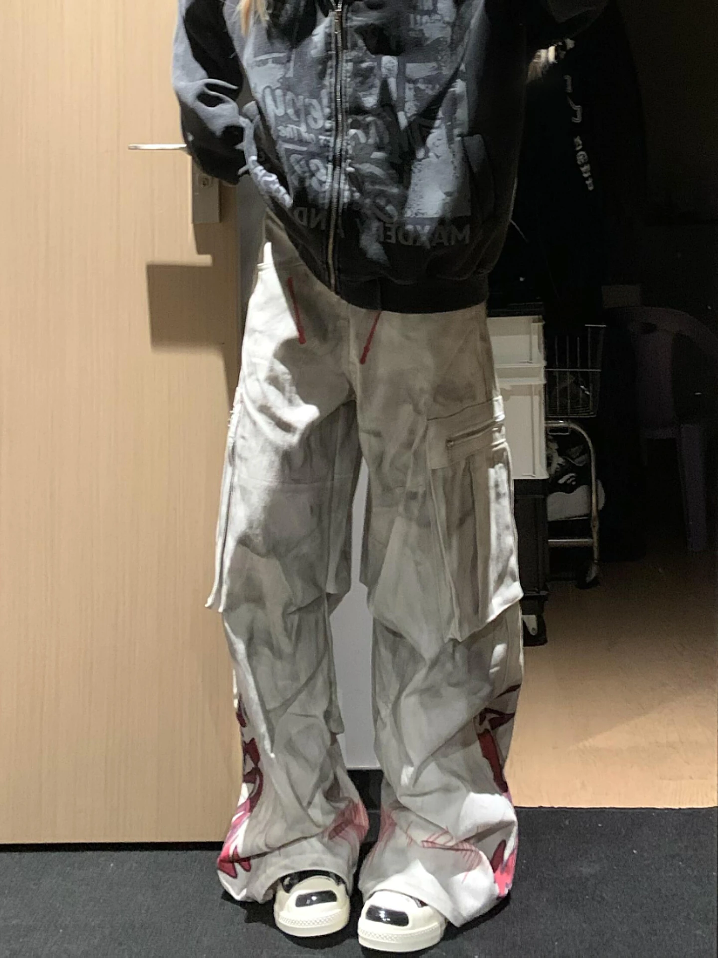 

Джинсы унисекс в уличном стиле, оверсайз, с эффектом выцветания и принтом пламени, свободные, широкие штанины, с высокой талией, из денима, повседневные