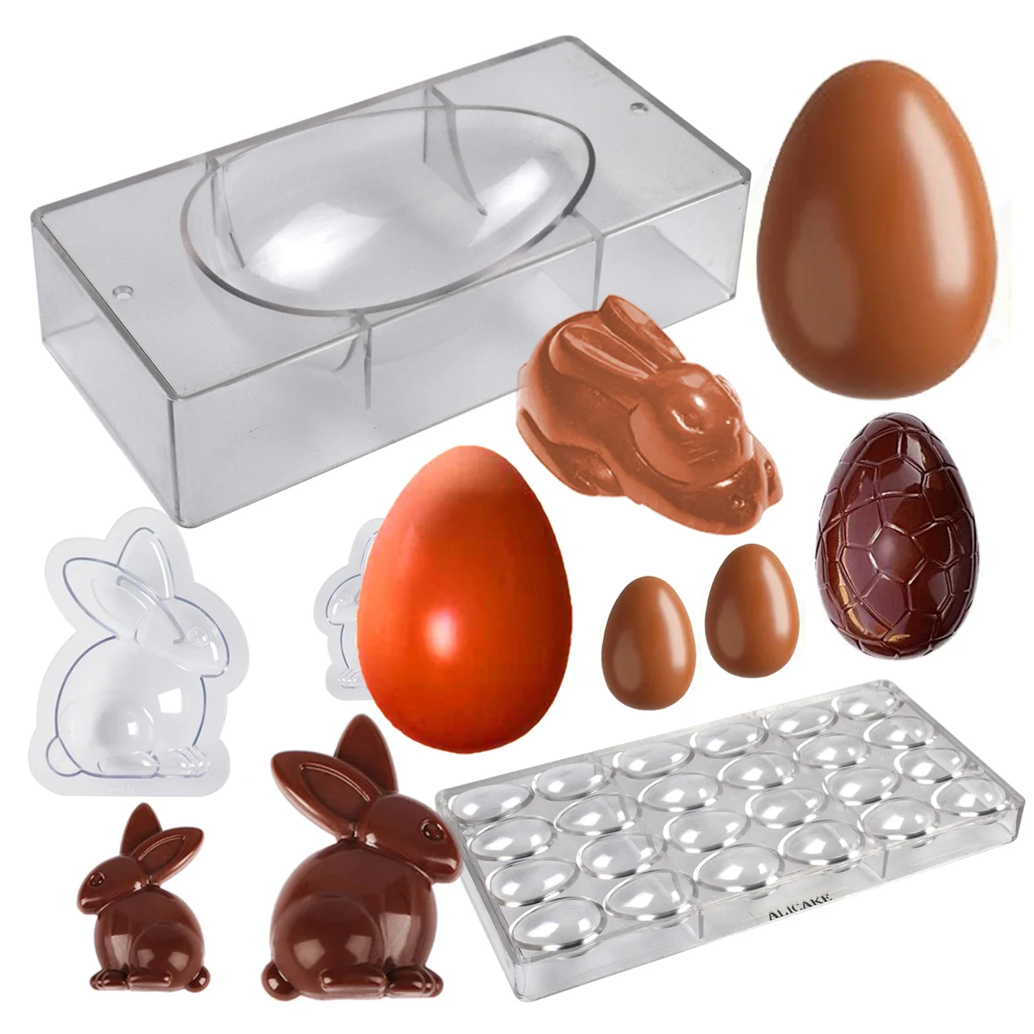 Chocolate Candy Mold for Easter Egg Bunny Chocolate Bonbons Polycarbonate Confectionery Baking Pastry Tools