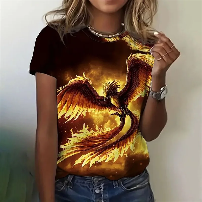Summer O-Neck Short Sleeve Women's T-Shirt 3d Phoenix Pattern Print T-Shirt Top Women Fashion Pull Over Tees Female Clothing