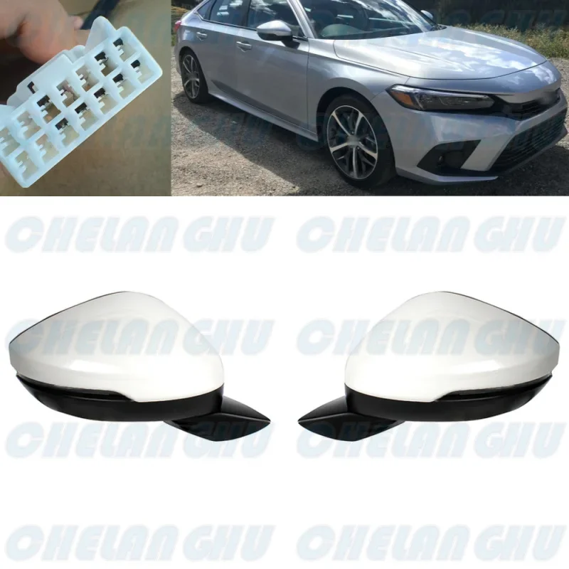 For Honda Civic 2022 2023 US Version 1 Pair 8 Pins Pearl White Painted Blind Spot Power Adjust Auto Fold Mirror Assembly