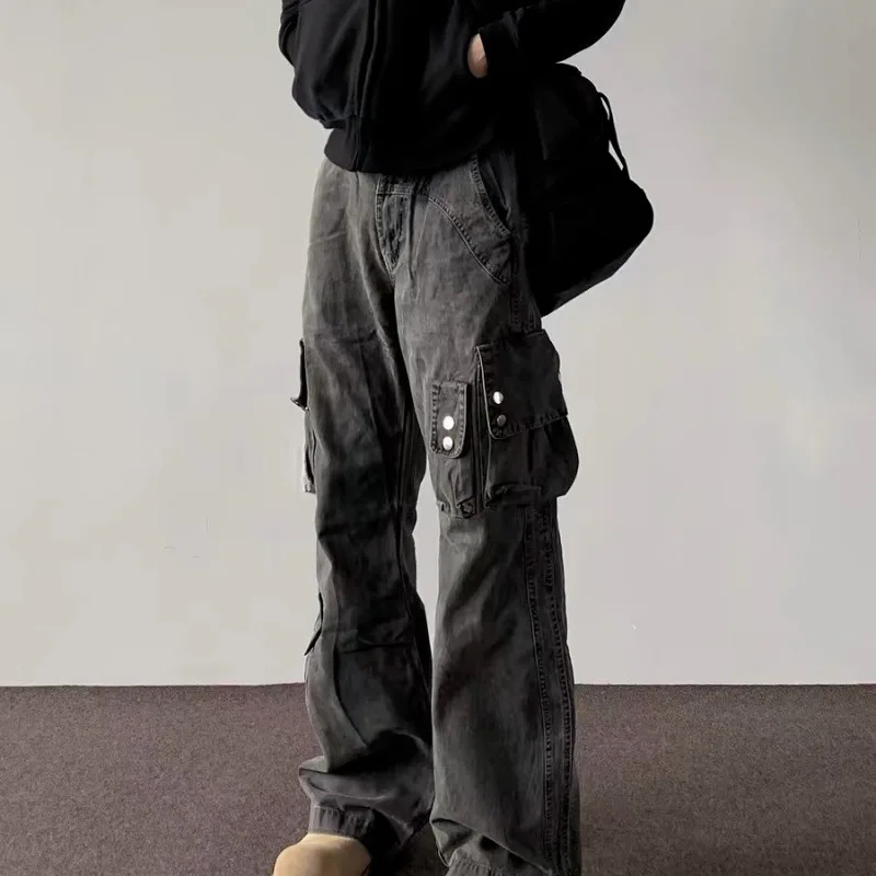 

OIMG Loose work pants with multiple pockets casual straight leg pants tie dye niche design men