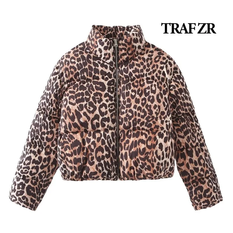 TRAF ZR Snow Parka Leopard Print Padded Coat Winter Parkas for Women Elegant Luxury Women's Coat American Retro Warm Parkas