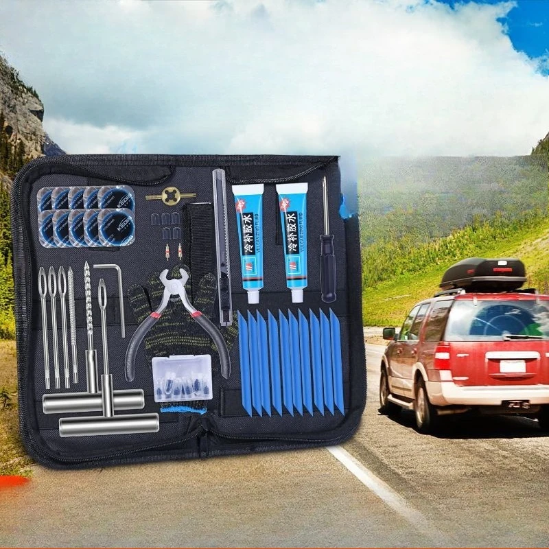 Car tire repair tool set, vulcanized rubber strip, on-board equipment Daquan