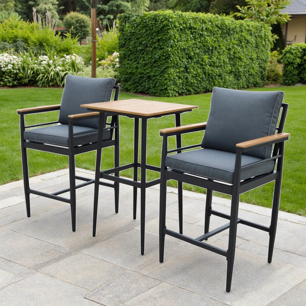 

New Design Outdoor Furniture Patio 3pcs Garden Aluminum Coffee bar High Table and Chair Set