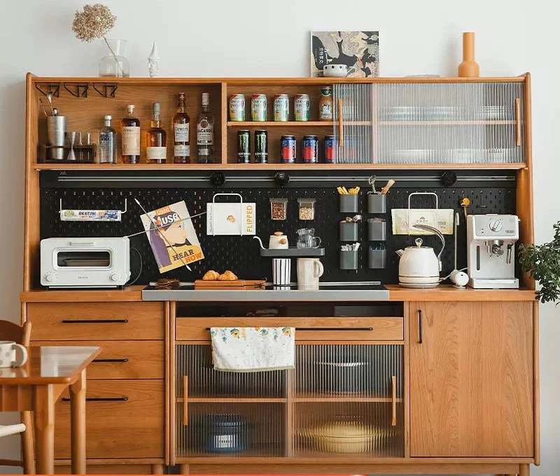 Solid wood sideboard cabinet, perforated board, storage, dining room sideboard , Nordic household