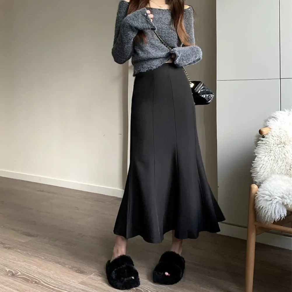 

Женская юбка-годе с оборками, элегантная Однотонная юбка макси с высокой талией и эластичным поясом для офиса или офиса