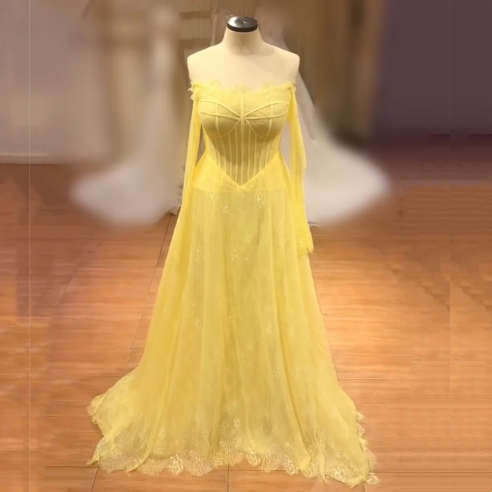 

Customized High Quality Pleat Lace Off-the-shoulder A-line Floor-length Bespoke Occasion Dresses Woman Elegant Party Wedding