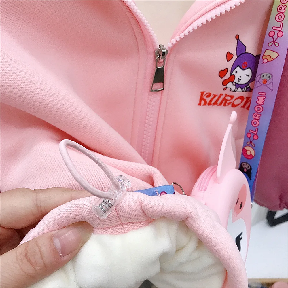 Kuromi Kawaii Sanrio Children Warm Long Sleeve Casual Coat Autumn Winter Cute Cartoon Thickened Jacket Clothing Gifts for Kids