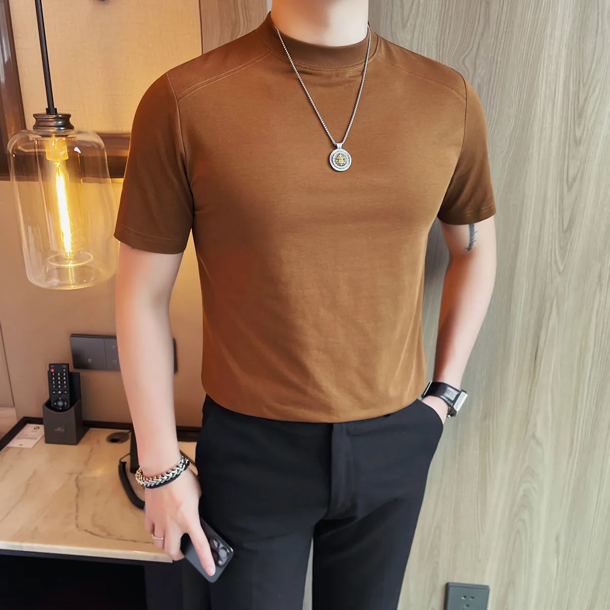T-Shirt Man Summer New Plain Color Short Sleee Mens Casual T Shirts Slim Fit O-Neck Plus Size Pullovers Tee Shirt Homme Black