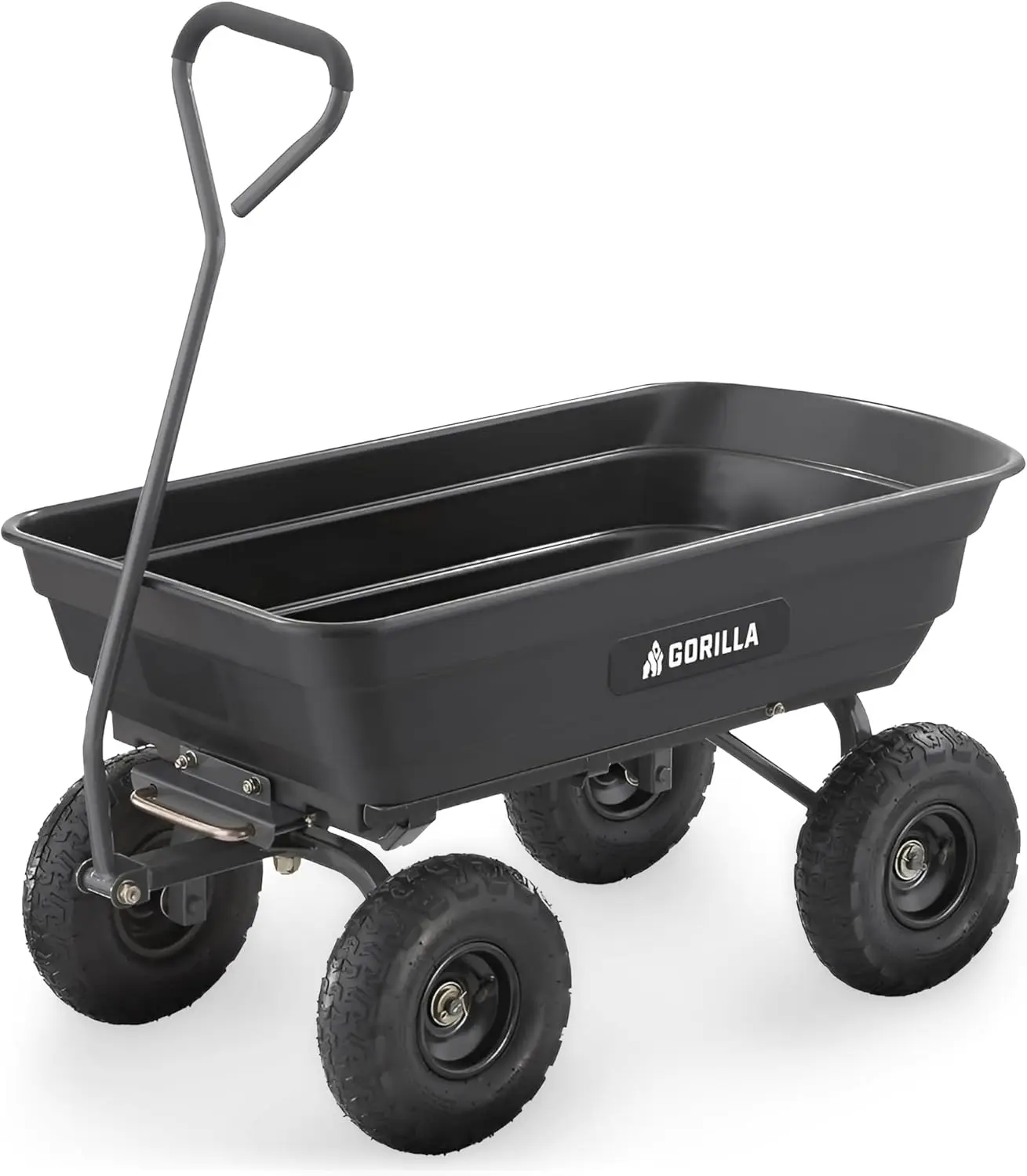 

Poly Garden Dump Cart 4 Cu Ft Tub 600 lb Haul Capacity Black u2013 Heavy Duty Utility Wagon with Quick Release Dumping & Pneumat