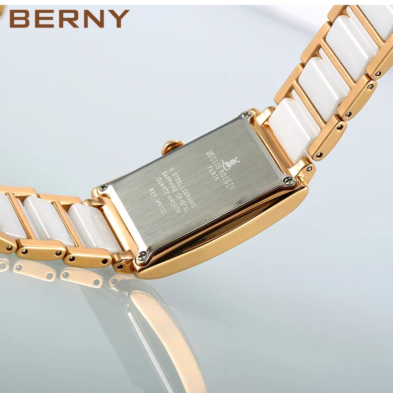 BERNY Women Quartz Watch Fashion Gold Female Clock Waterproof Relogio Feminino Birthday Gift Ceramic Bracelet Butterfly Buckle