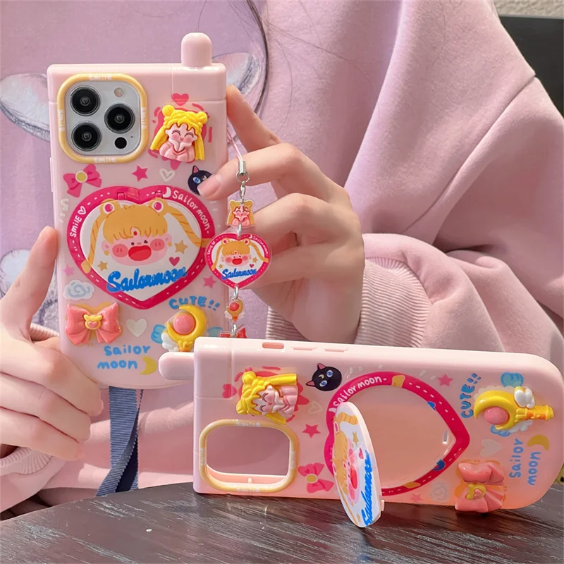 INS Cute Cartoon Sailors Moons Phone Case For Apple iPhone 15 14 13 12 11 Pro Max Brave Girls Silicone Transparent Back Covers