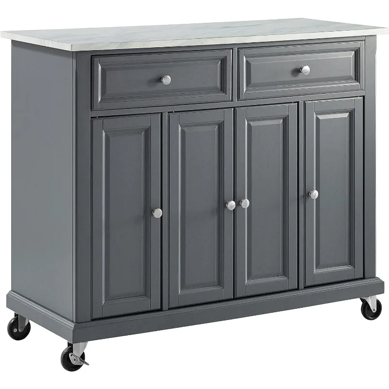 Rolling Storage Cart Kitchen Island Shelves,Microwave Stand,Coffee Bar,Two Large Smooth-glide Drawers Large Capacity Cabinets