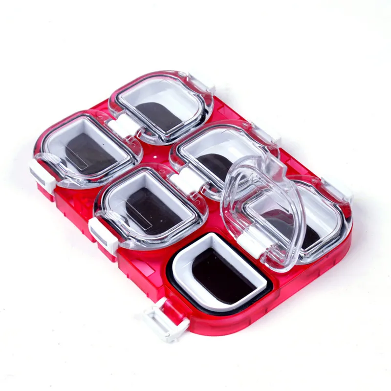 Fishing tackle box 6 grids magnet fishhook box Fishing Tackle with Magnet Black Red Fishing Hook Fishing kit 11cm*7.5cm *1.2 cm