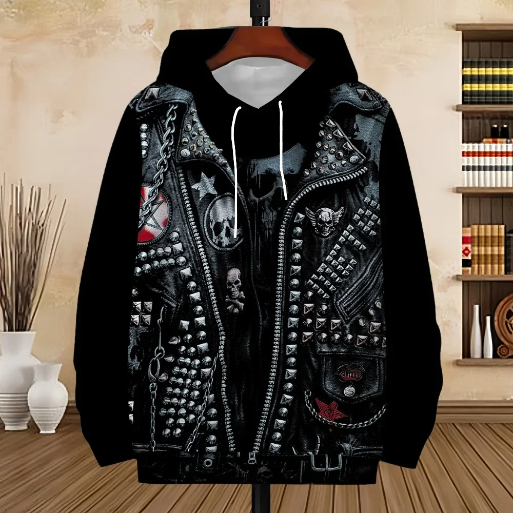 الرجال هوديي الجمجمة تصميم هوديس ثلاثية الأبعاد طباعة الرعب الجرافيك القمم الخريف Harajuku كم طويل الكنغر جيب هوديي للرجال الملابس