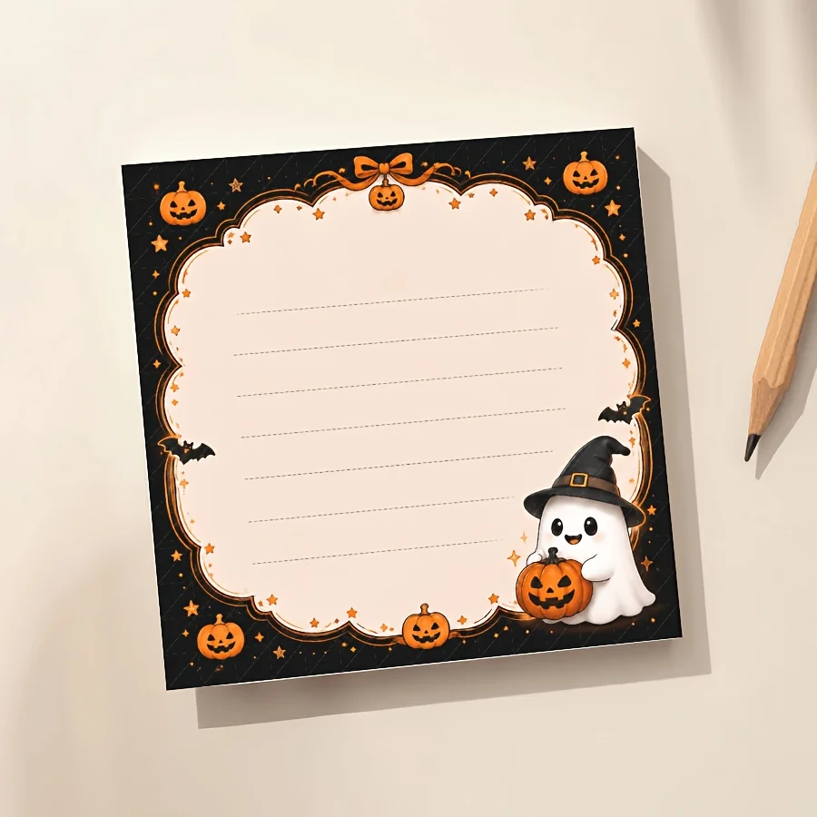 50-page Halloween Themed Self‑Adhesive Memo Pad Ghost Pumpkin Pattern Lined Sticky Note For Office School Supplies