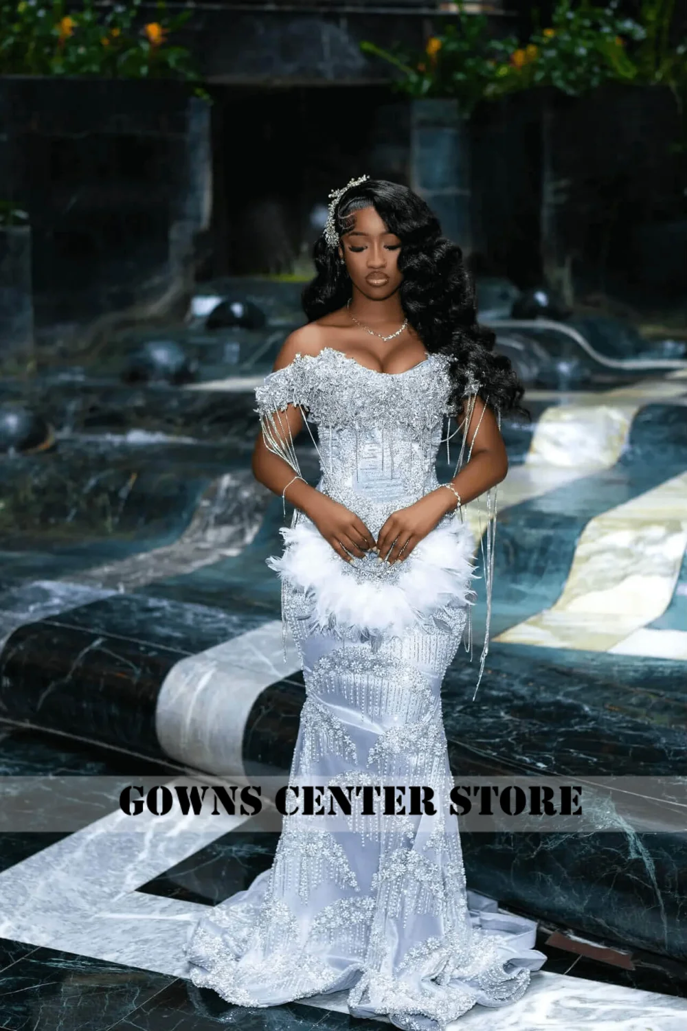 Shinny Silver Prom Dresses Black Girls Luxury Off The Shoulder Mermaid Birthday Party Outfit Sequin Evening Dress Customized