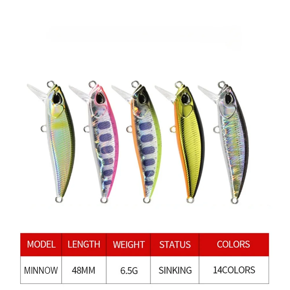 

48mm 6.5g Sinking Minnow Lure Hard Bait Wobblers Minnow Carp Fishing Lure Isca Pesca Artificial Minnow Lure for Trout Bass