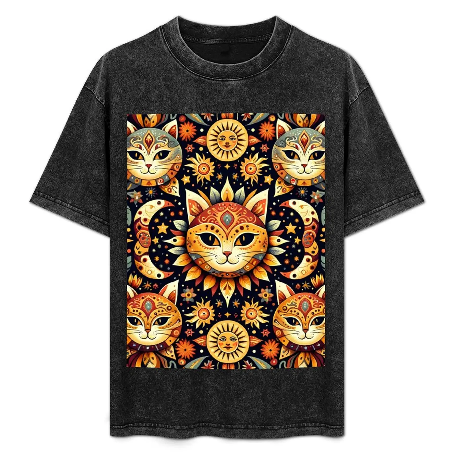 

Artistic Cat Mandala Fabric - Vibrant Feline Faces Pattern for Crafting and Home Décor T-Shirt High Elasticity Sports T-Shirt