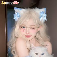 Cute Versatile LENNIK Hair Clips, Blue Plush Cat Ear Material, Cosplay Women’s Hair Accessories, Office/Convention Stylish
