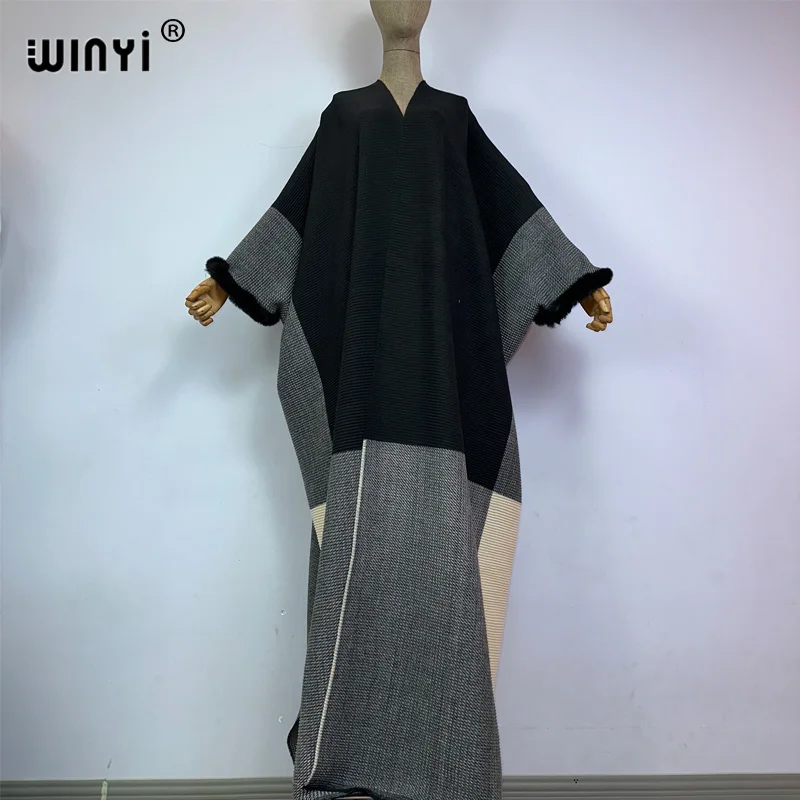 WINYI new winter coat Middle East kaftan Pleated dress elegant Africa Cardigan holiday cloak winter clothes women long down coat